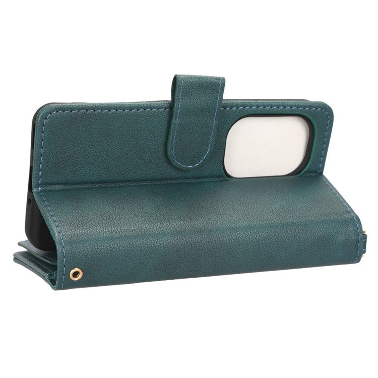 PU Leather Wallet Case for Asus Zenfone 10 5G / 9 5G Anti-scratch Zipper Design Stand Cell Phone Cover with Hand Strap and Shoulder Strap - Green