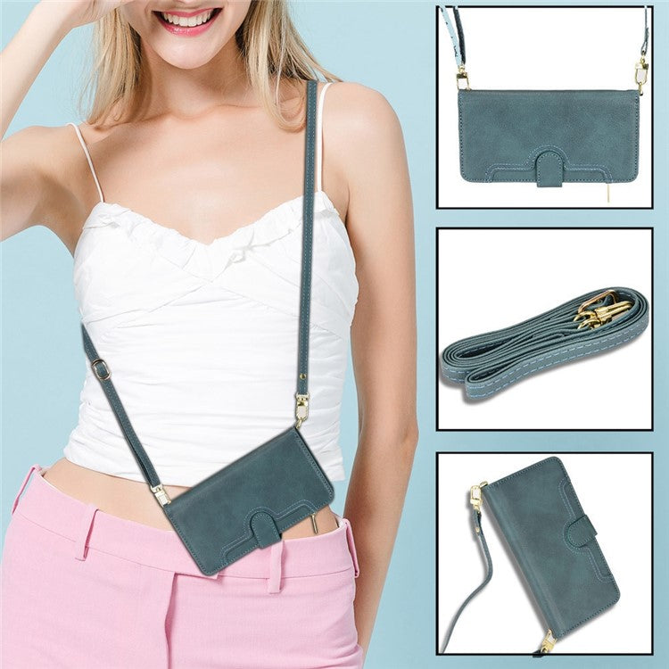 PU Leather Wallet Case for Asus Zenfone 10 5G / 9 5G Anti-scratch Zipper Design Stand Cell Phone Cover with Hand Strap and Shoulder Strap - Green