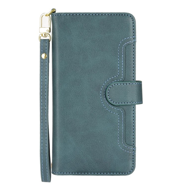 PU Leather Wallet Case for Asus Zenfone 10 5G / 9 5G Anti-scratch Zipper Design Stand Cell Phone Cover with Hand Strap and Shoulder Strap - Green