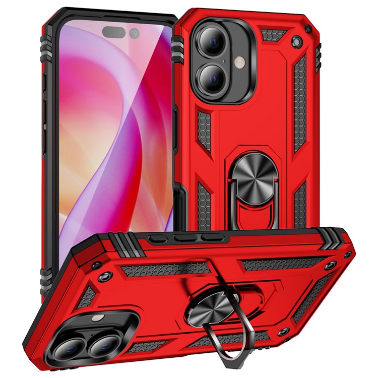 For iPhone 16 Plus Case PC+TPU Dual Layer Protection Kickstand Phone Cover - Red