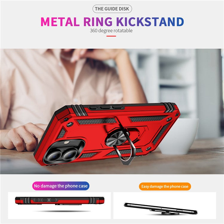 For iPhone 16 Plus Case PC+TPU Dual Layer Protection Kickstand Phone Cover - Red