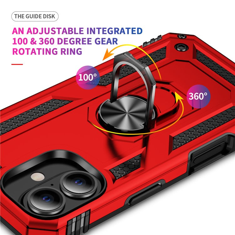 For iPhone 16 Plus Case PC+TPU Dual Layer Protection Kickstand Phone Cover - Red