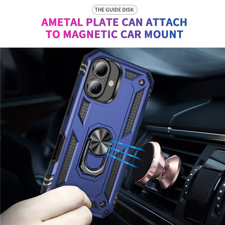For iPhone 16 Plus Case PC+TPU Dual Layer Protection Kickstand Phone Cover - Blue