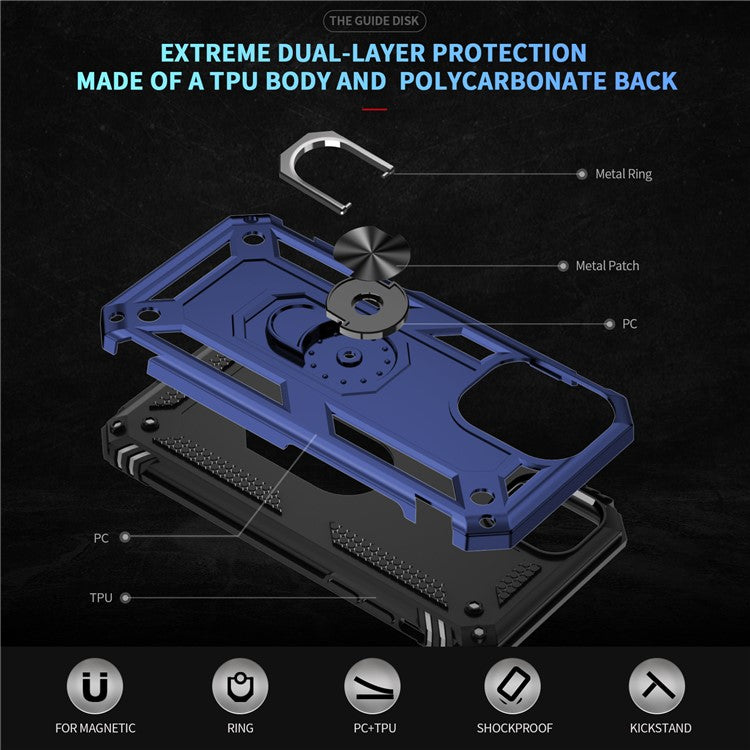 For iPhone 16 Plus Case PC+TPU Dual Layer Protection Kickstand Phone Cover - Blue