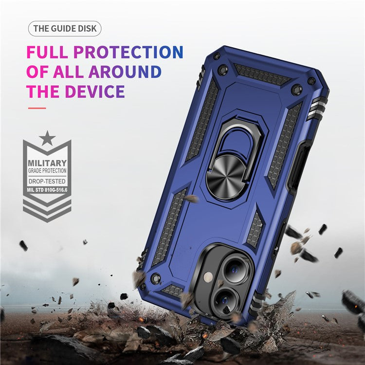 For iPhone 16 Plus Case PC+TPU Dual Layer Protection Kickstand Phone Cover - Blue