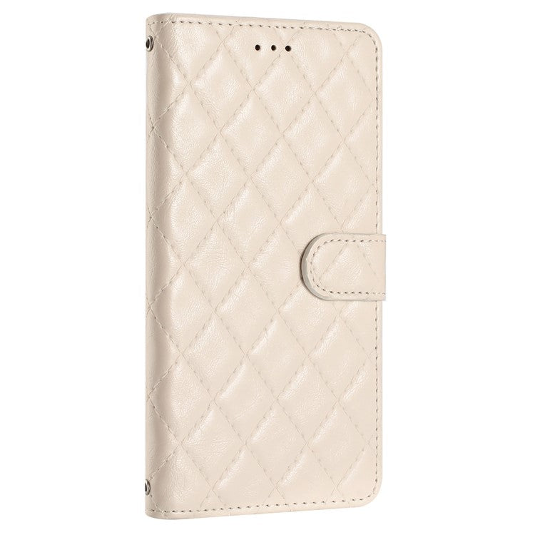 For iPhone 16 Plus Case Rhombus Pattern PU Leather Phone Cover with Card Holder - Beige