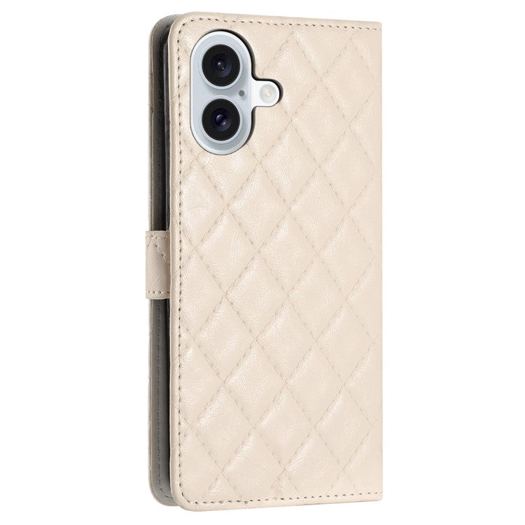 For iPhone 16 Plus Case Rhombus Pattern PU Leather Phone Cover with Card Holder - Beige