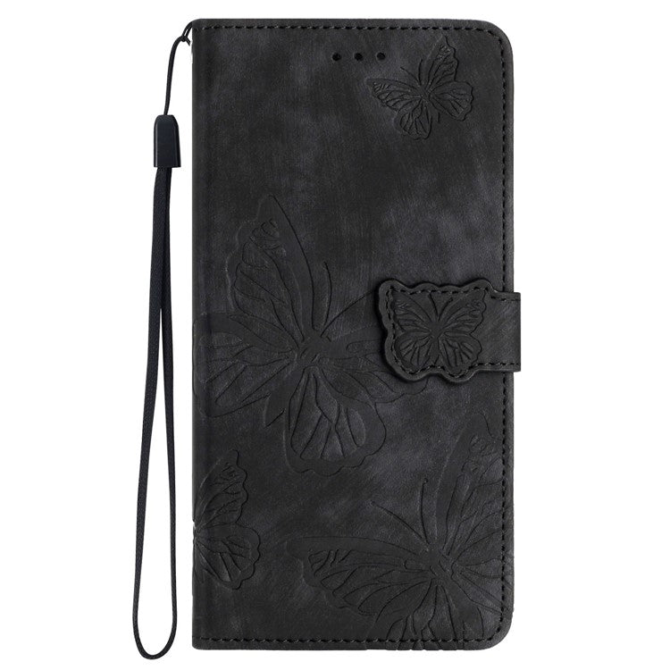 For iPhone 16 Plus Case Butterfly Flip Stand PU Leather Phone Cover - Black