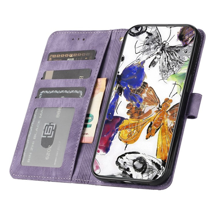 For iPhone 16 Plus Case Butterfly Flip Stand PU Leather Phone Cover - Purple