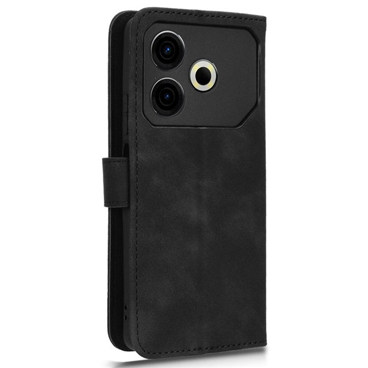 For TECNO Pova 6 Neo Case Skin-Touch Leather Wallet Stand Anti-Drop Phone Cover - Black