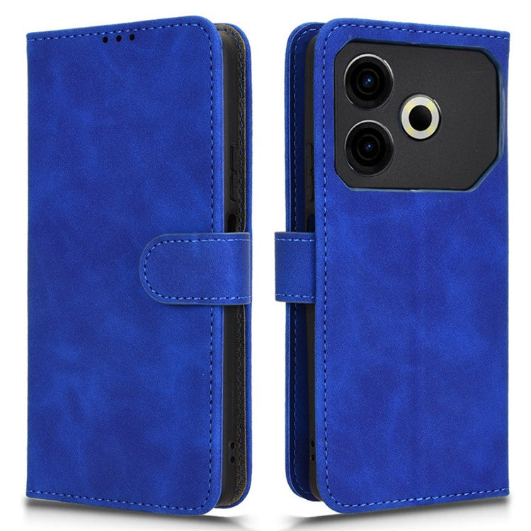 For TECNO Pova 6 Neo Case Skin-touch Leather Wallet Stand Anti-Drop Phone Cover - Blue