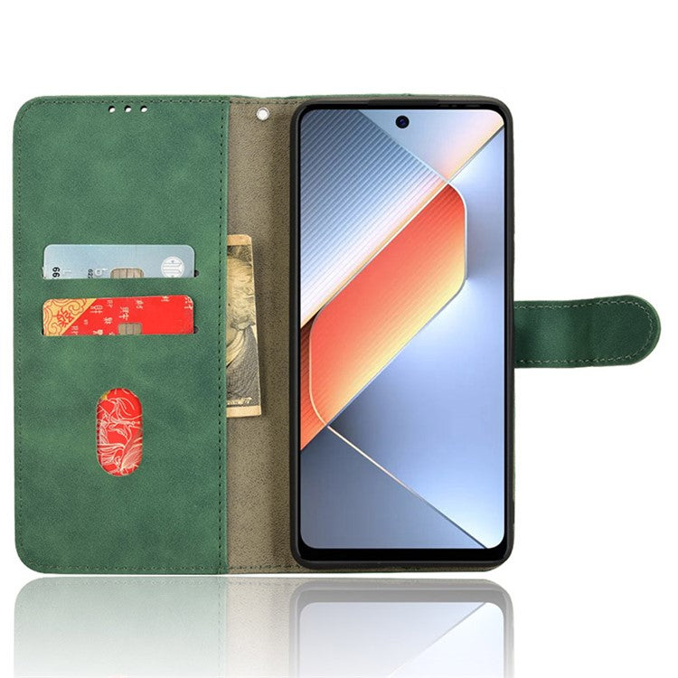 For TECNO Pova 6 Neo Case Skin-touch Leather Wallet Stand Anti-Drop Phone Cover - Green