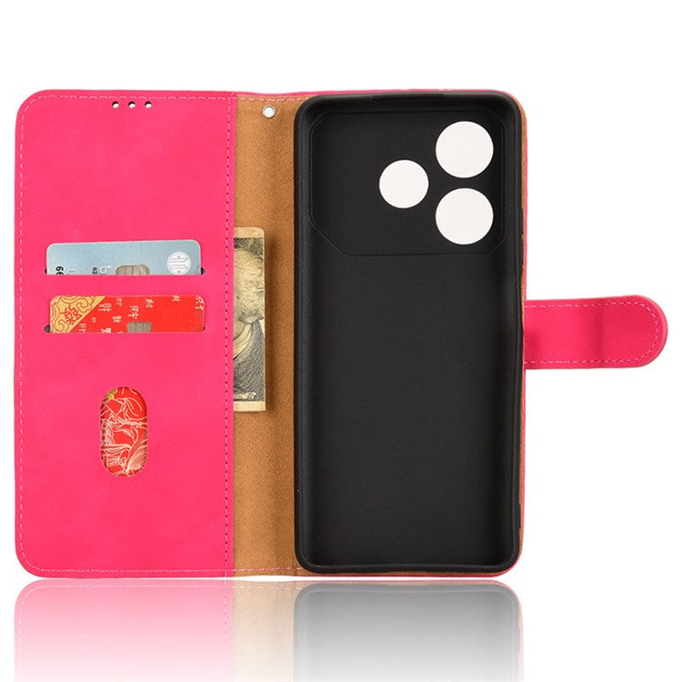 For TECNO Pova 6 Neo Case Skin-touch Leather Wallet Stand Anti-Drop Phone Cover - Rose