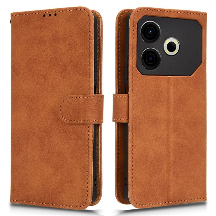 For TECNO Pova 6 Neo Case Skin-touch Leather Wallet Stand Anti-Drop Phone Cover - Brown