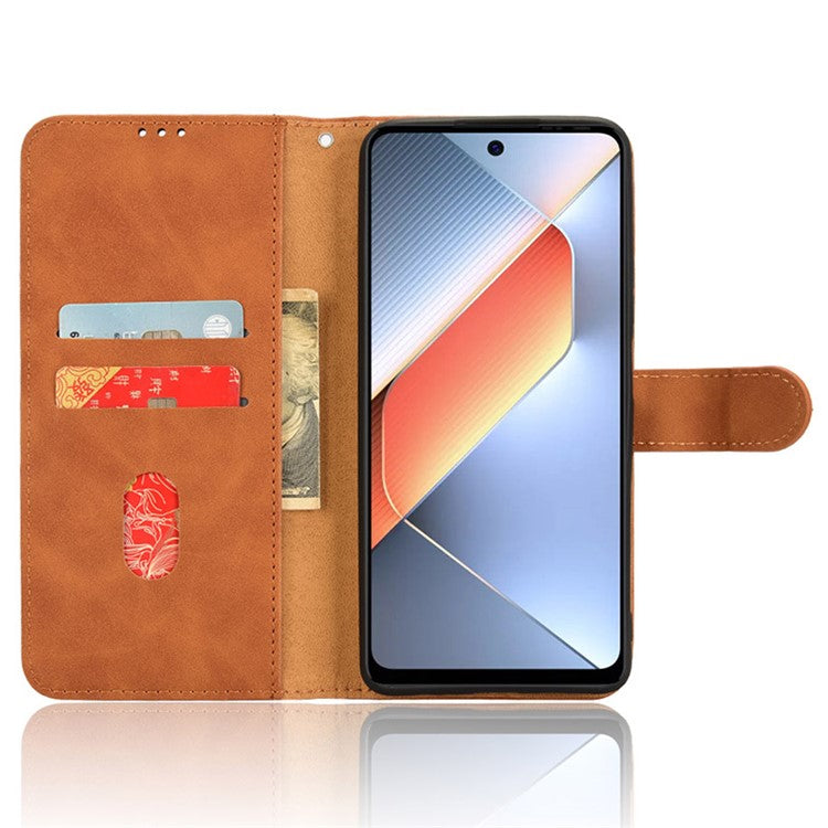 For TECNO Pova 6 Neo Case Skin-touch Leather Wallet Stand Anti-Drop Phone Cover - Brown