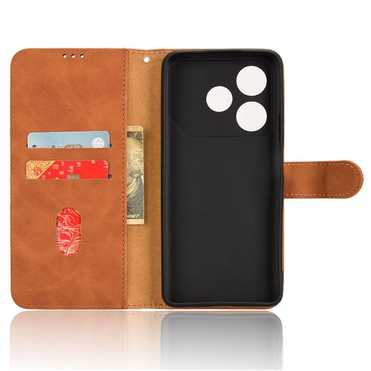 For TECNO Pova 6 Neo Case Skin-touch Leather Wallet Stand Anti-Drop Phone Cover - Brown
