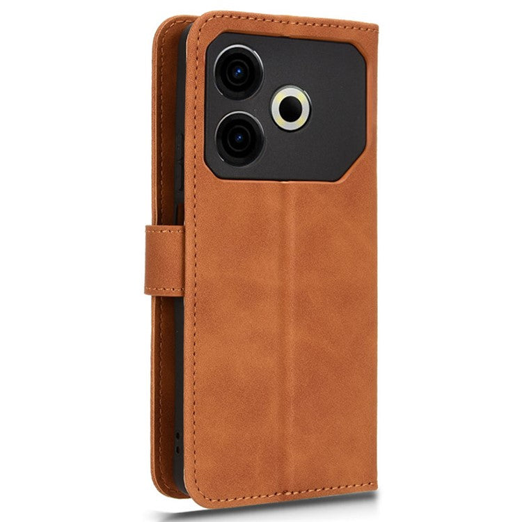 For TECNO Pova 6 Neo Case Skin-touch Leather Wallet Stand Anti-Drop Phone Cover - Brown