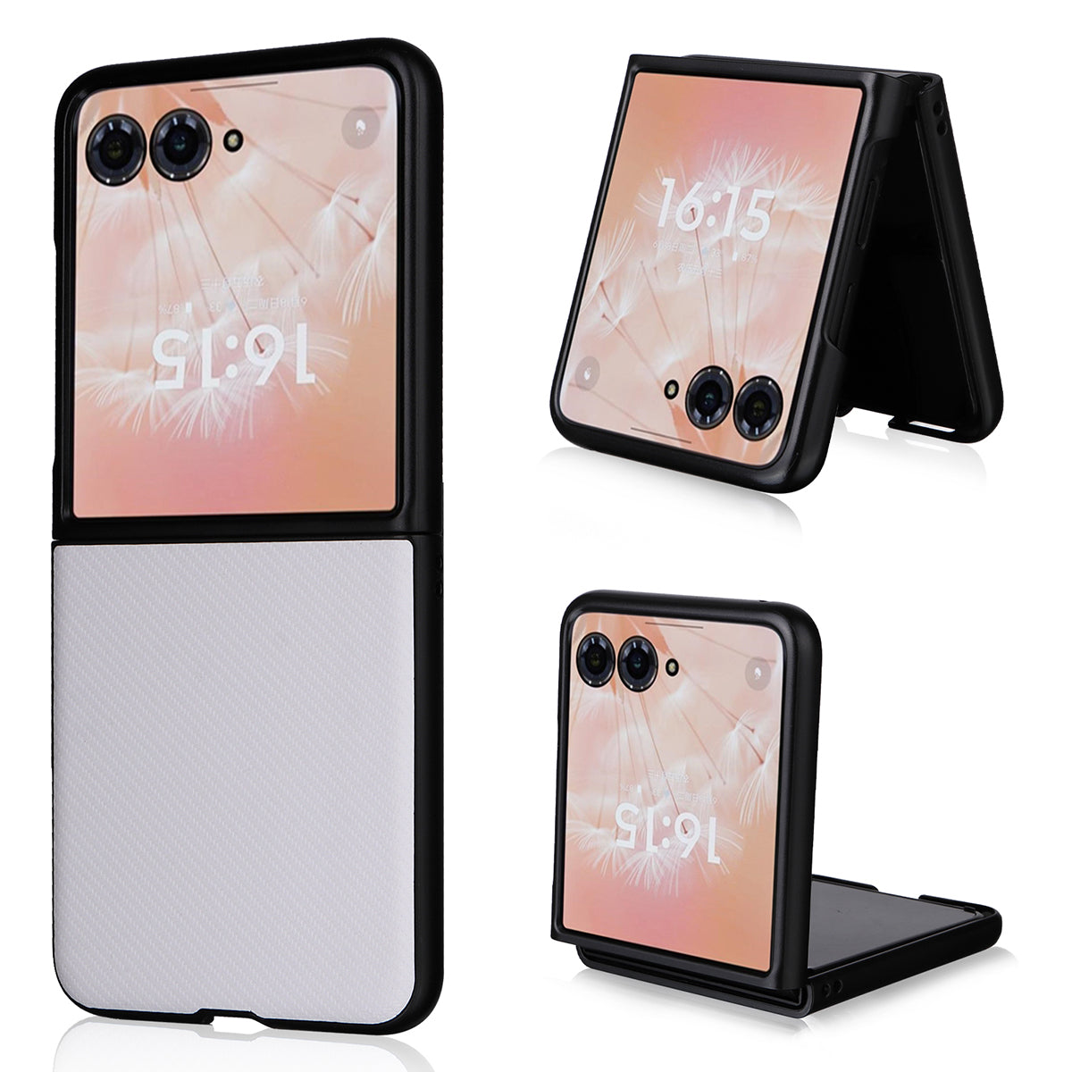 For Motorola Razr 50 Ultra 5G Case Carbon Fiber Texture PU Leather+PC Anti-shock Phone Cover - White