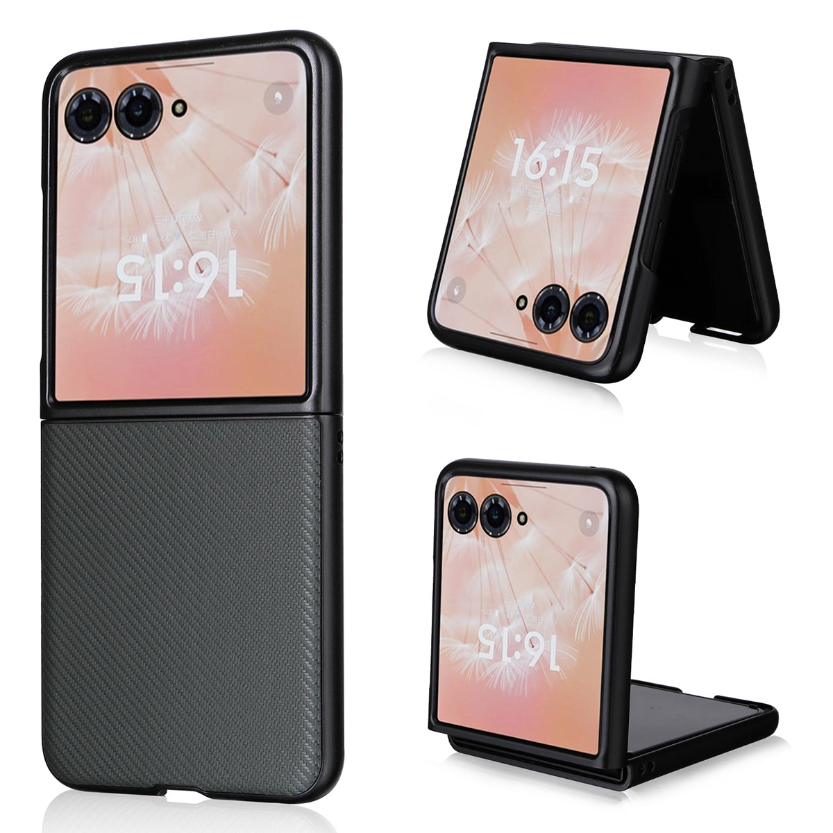 For Motorola Razr 50 Ultra 5G Case Carbon Fiber Texture PU Leather+PC Anti-shock Phone Cover - Green