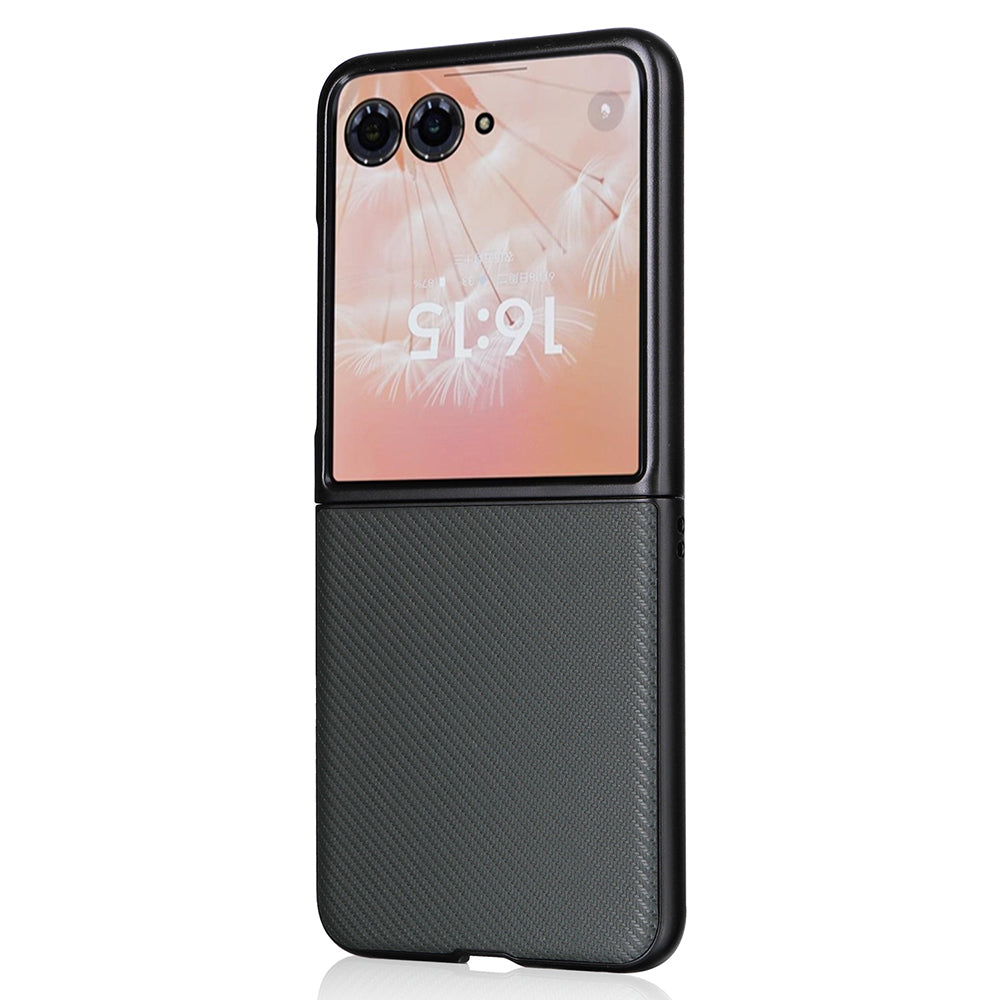 For Motorola Razr 50 Ultra 5G Case Carbon Fiber Texture PU Leather+PC Anti-shock Phone Cover - Green
