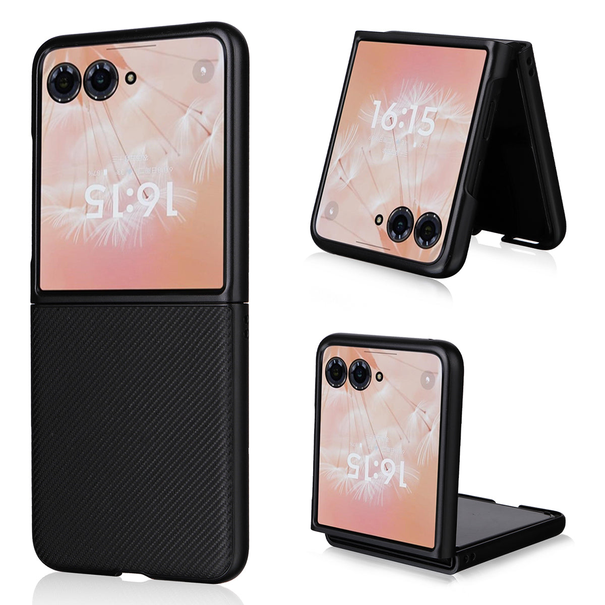 For Motorola Razr 50 Ultra 5G Case Carbon Fiber Texture PU Leather+PC Anti-shock Phone Cover - Black