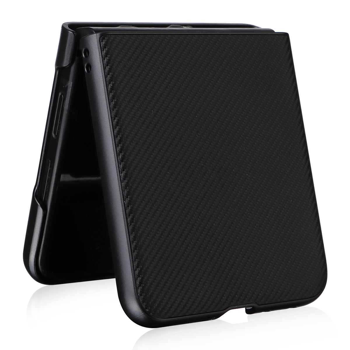 For Motorola Razr 50 Ultra 5G Case Carbon Fiber Texture PU Leather+PC Anti-shock Phone Cover - Black