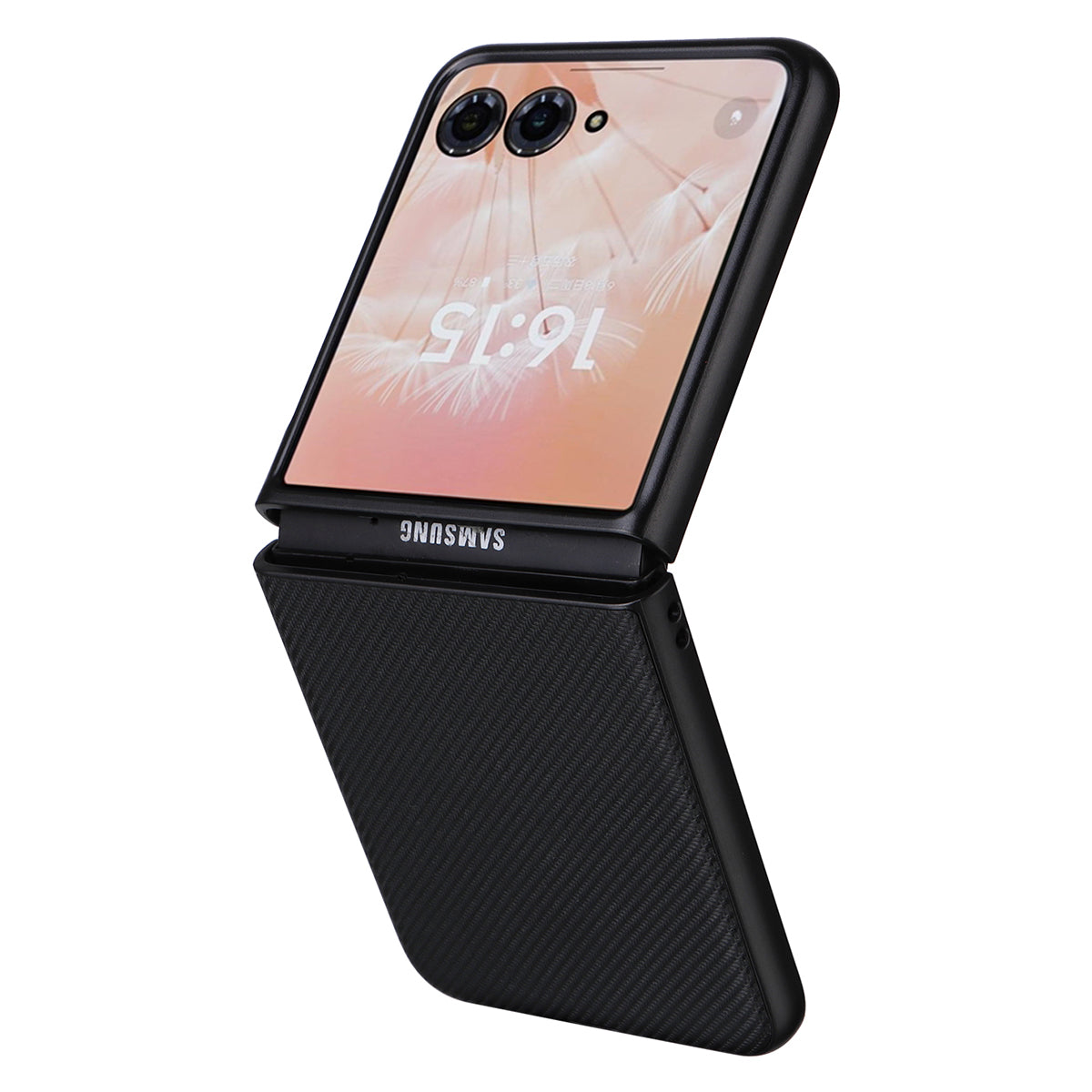 For Motorola Razr 50 Ultra 5G Case Carbon Fiber Texture PU Leather+PC Anti-shock Phone Cover - Black