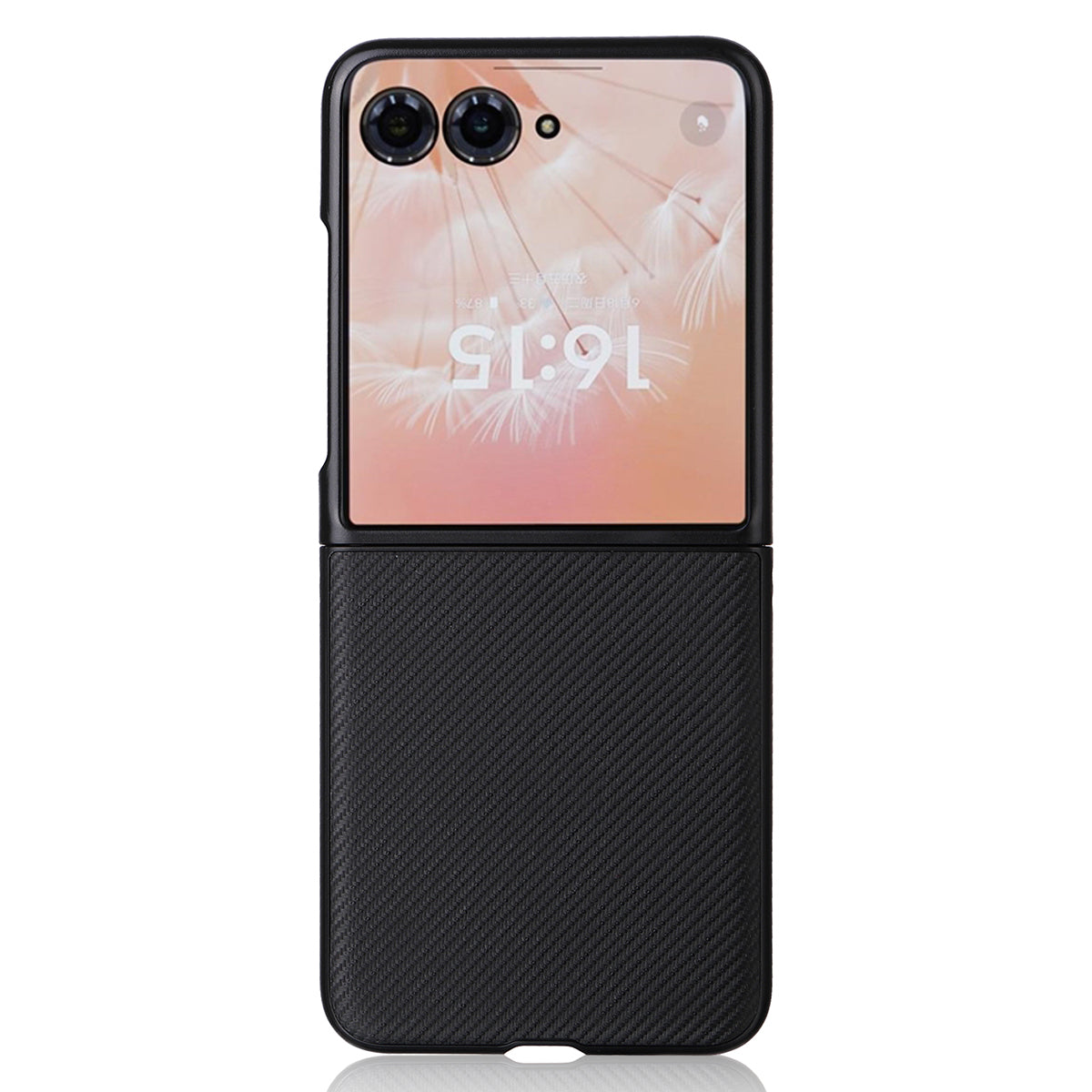 For Motorola Razr 50 Ultra 5G Case Carbon Fiber Texture PU Leather+PC Anti-shock Phone Cover - Black