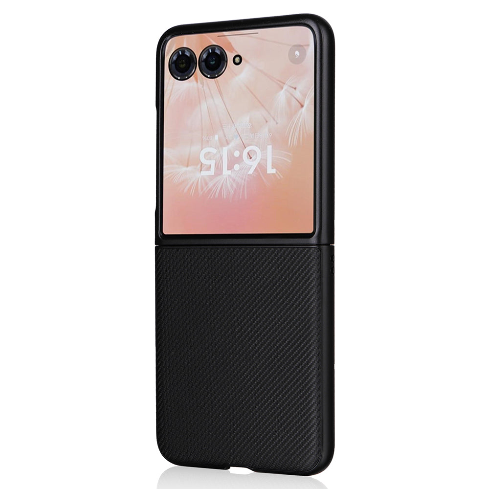 For Motorola Razr 50 Ultra 5G Case Carbon Fiber Texture PU Leather+PC Anti-shock Phone Cover - Black