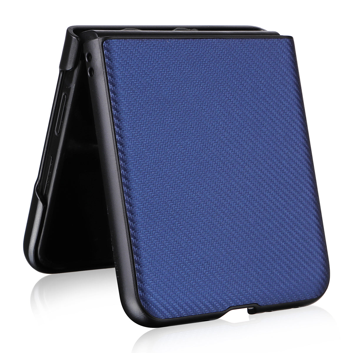 For Motorola Razr 50 Ultra 5G Case Carbon Fiber Texture PU Leather+PC Anti-shock Phone Cover - Blue