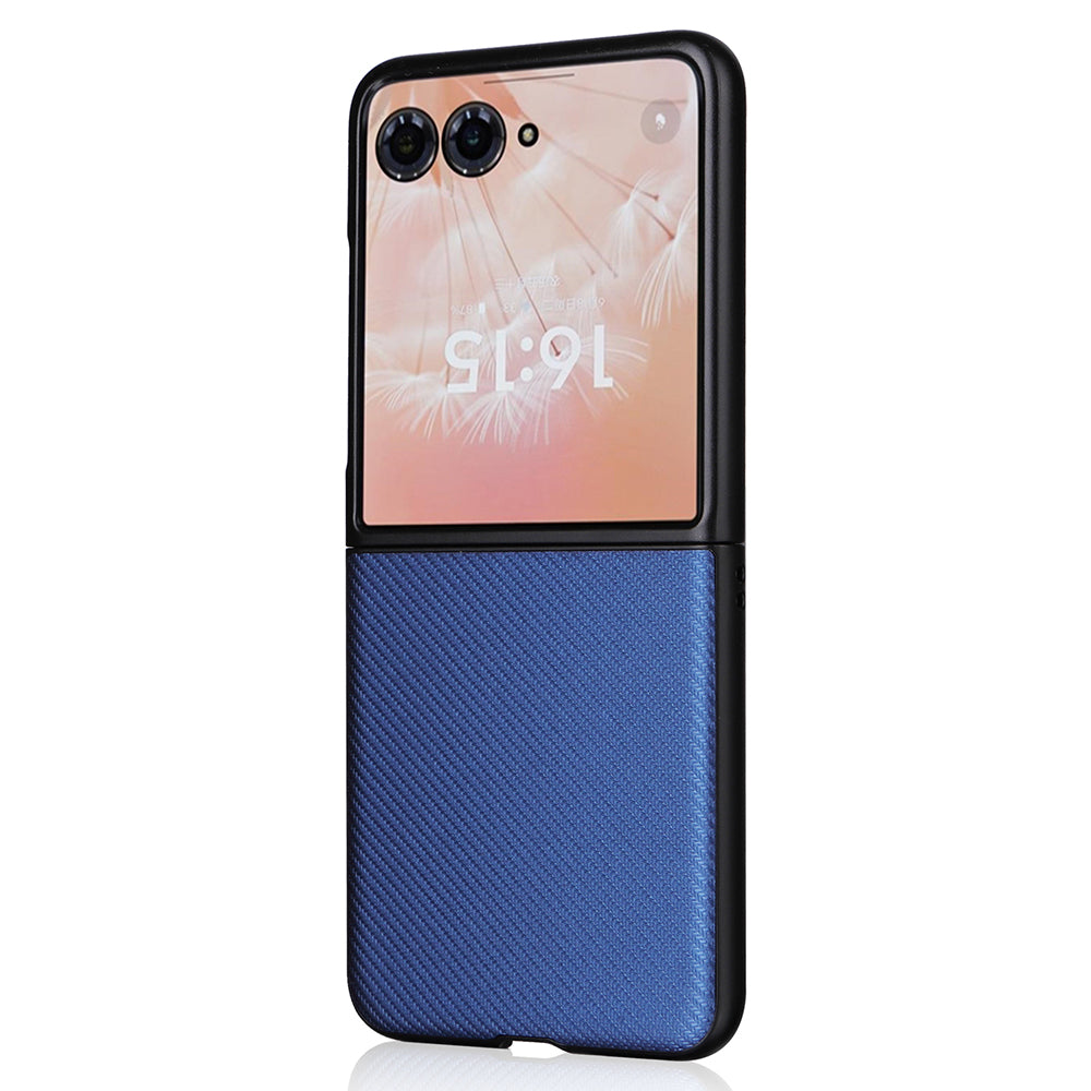 For Motorola Razr 50 Ultra 5G Case Carbon Fiber Texture PU Leather+PC Anti-shock Phone Cover - Blue
