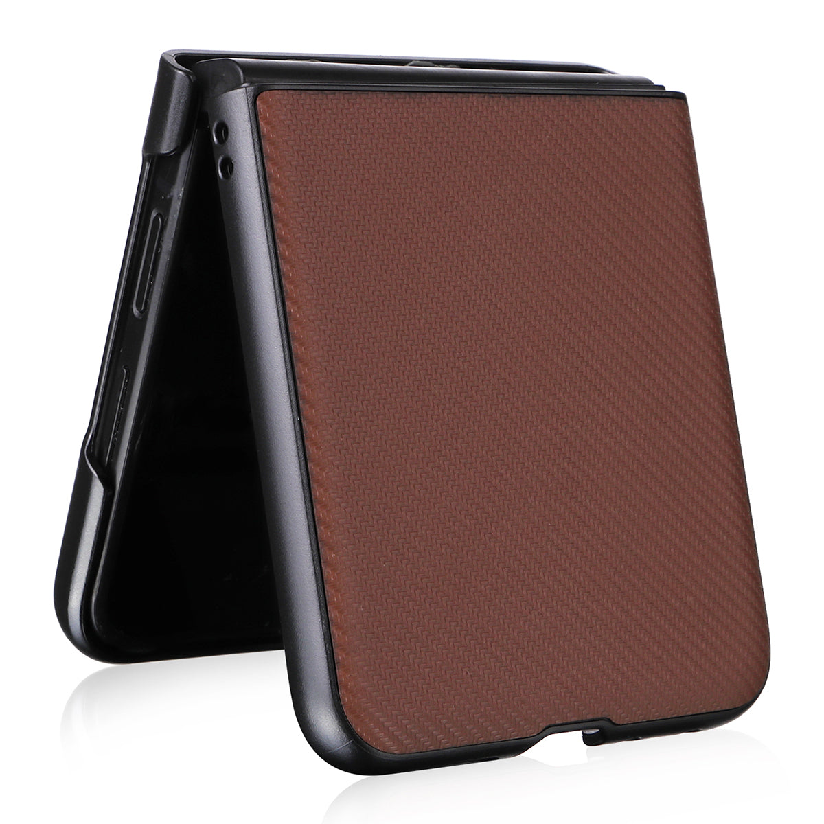For Motorola Razr 50 Ultra 5G Case Carbon Fiber Texture PU Leather+PC Anti-Shock Phone Cover - Brown