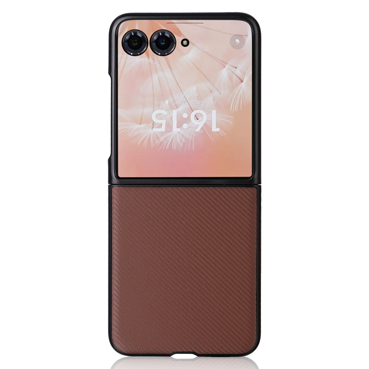 For Motorola Razr 50 Ultra 5G Case Carbon Fiber Texture PU Leather+PC Anti-Shock Phone Cover - Brown