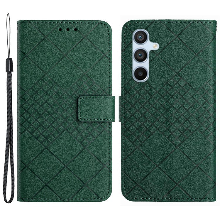 HT06 For Samsung Galaxy M35 5G Case Rhombus Litchi Texture Leather Phone Cover - Green