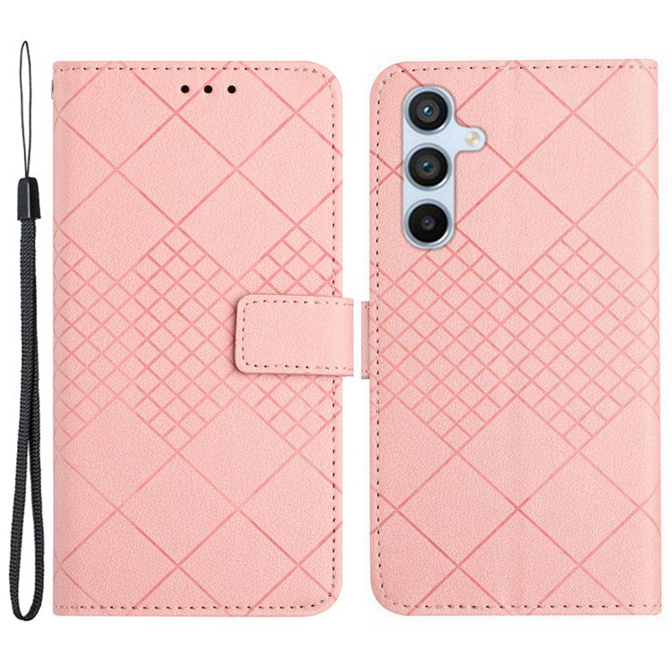 HT06 For Samsung Galaxy M35 5G Case Rhombus Litchi Texture Leather Phone Cover - Pink