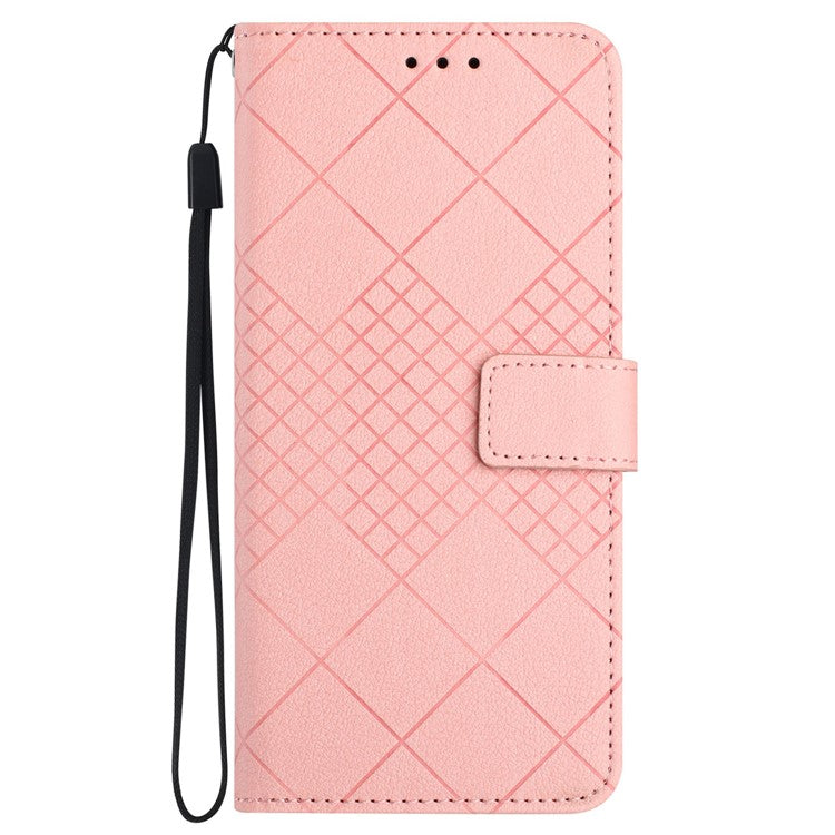 HT06 For Samsung Galaxy M35 5G Case Rhombus Litchi Texture Leather Phone Cover - Pink