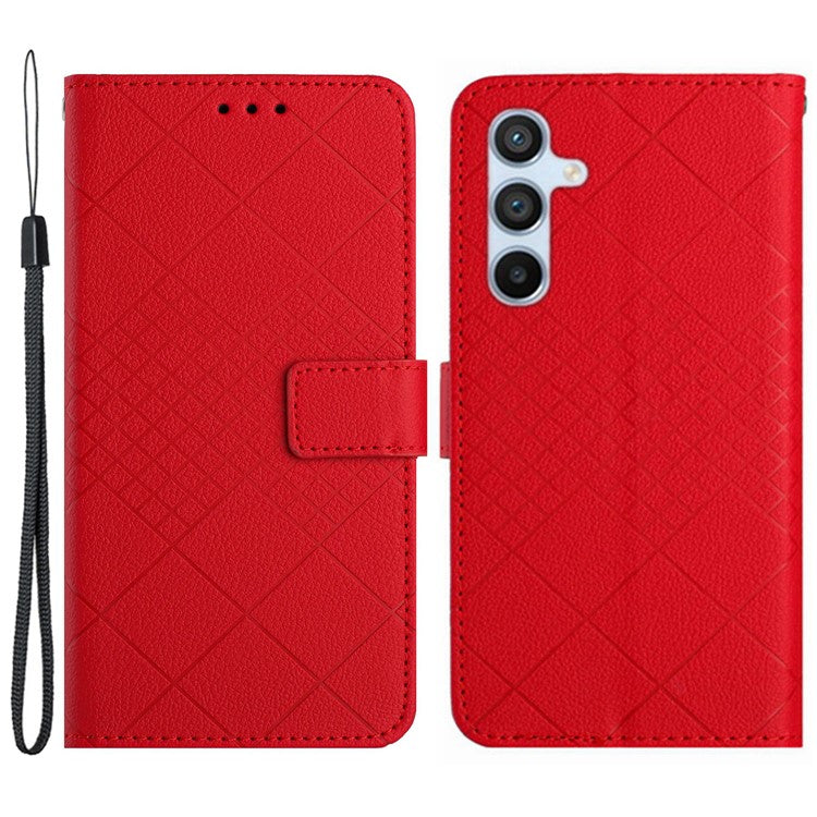 HT06 For Samsung Galaxy M35 5G Case Rhombus Litchi Texture Leather Phone Cover - Red