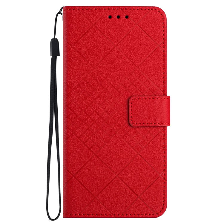 HT06 For Samsung Galaxy M35 5G Case Rhombus Litchi Texture Leather Phone Cover - Red