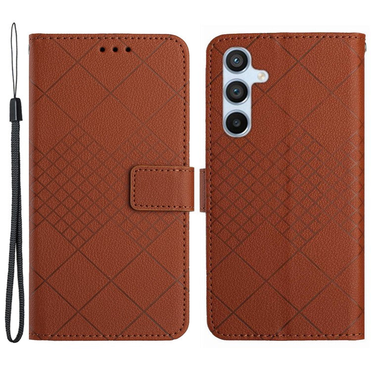HT06 For Samsung Galaxy M35 5G Case Rhombus Litchi Texture Leather Phone Cover - Brown