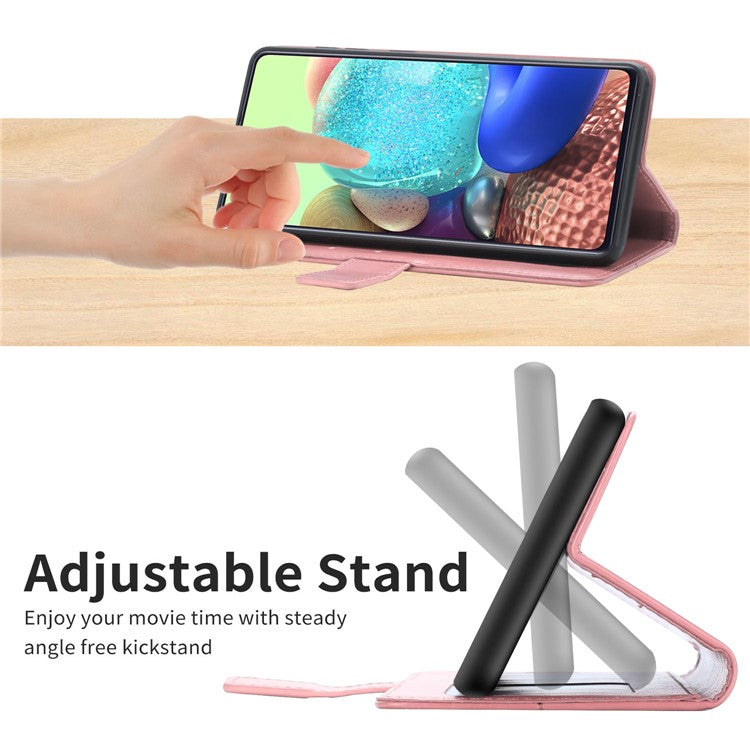 For Samsung Galaxy M35 5G Case with Wrist Strap Y Shaped Lines Imprint Leather Phone Cover - Pink
