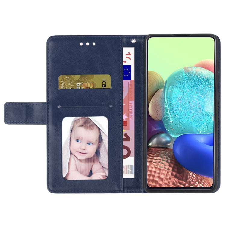 For Samsung Galaxy M35 5G Case with Wrist Strap Y Shaped Lines Imprint Leather Phone Cover - Blue