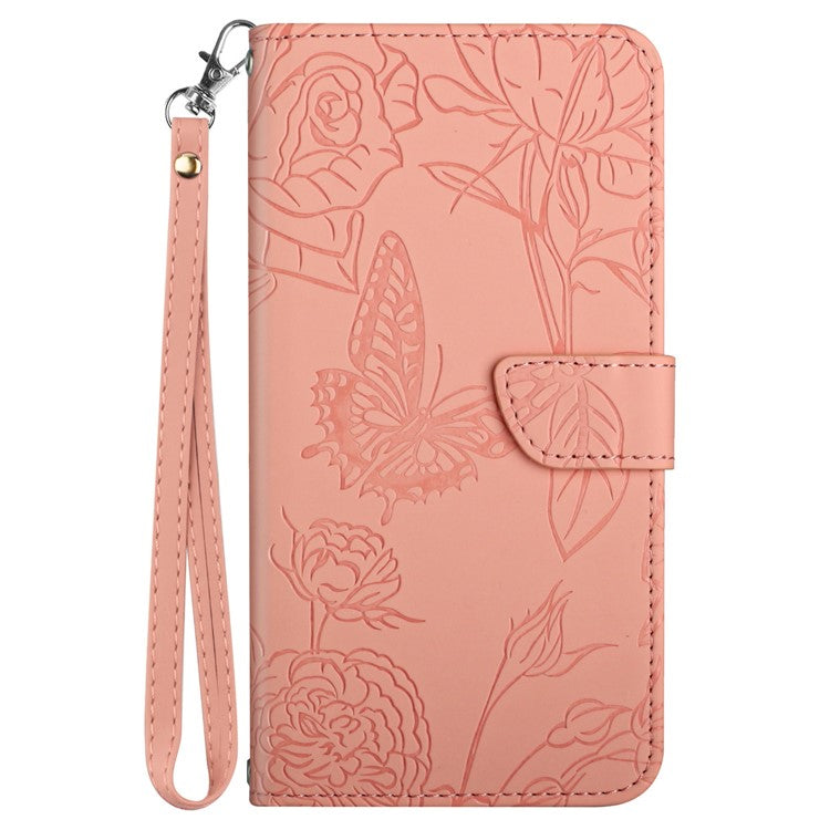 HT03 For Samsung Galaxy M35 5G Case PU Leather Butterfly Flower Phone Cover - Pink