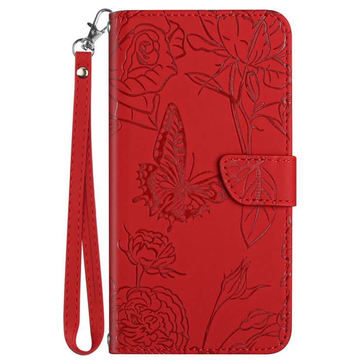 HT03 For Samsung Galaxy M35 5G Case PU Leather Butterfly Flower Phone Cover - Red