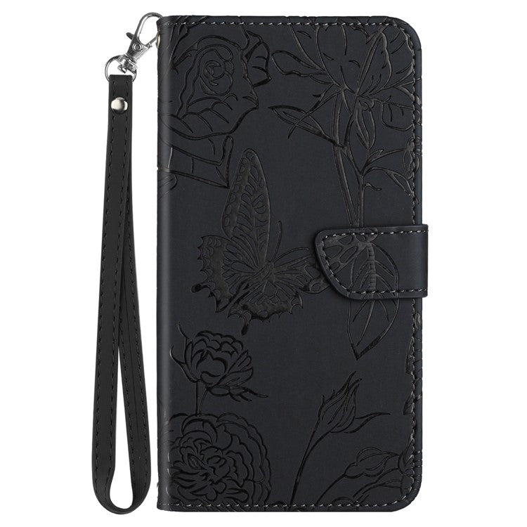 HT03 For Samsung Galaxy M35 5G Case PU Leather Butterfly Flower Phone Cover - Black