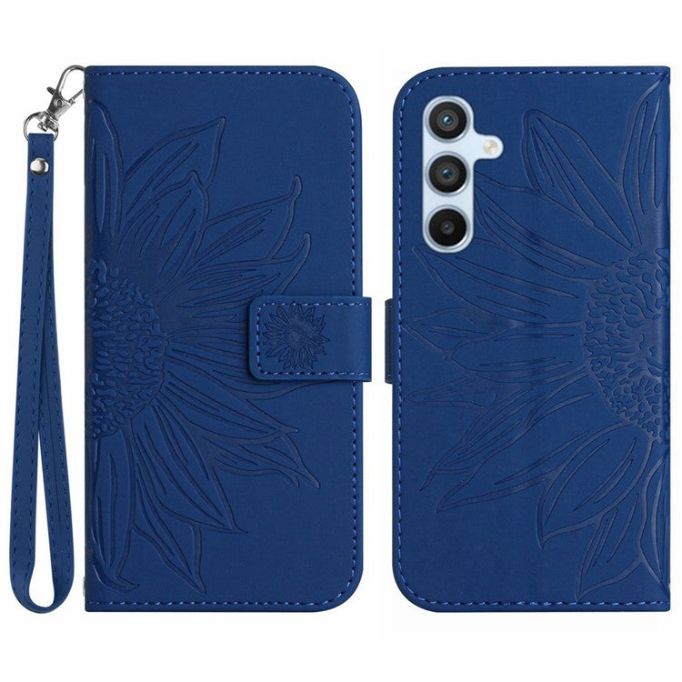 HT04 For Samsung Galaxy M35 5G Case Sunflower Leather Wallet Phone Cover - Sapphire