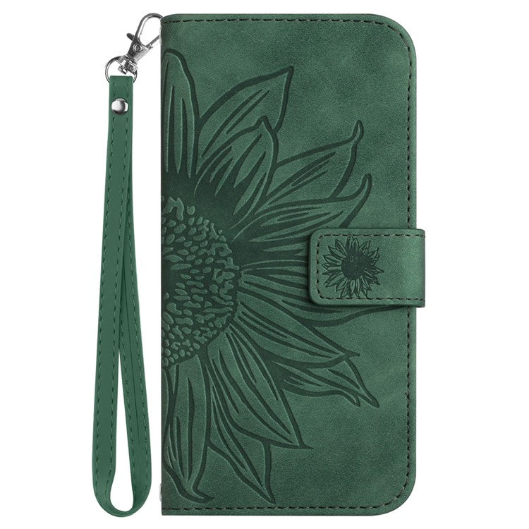 HT04 For Samsung Galaxy M35 5G Case Sunflower Leather Wallet Phone Cover - Dark Green