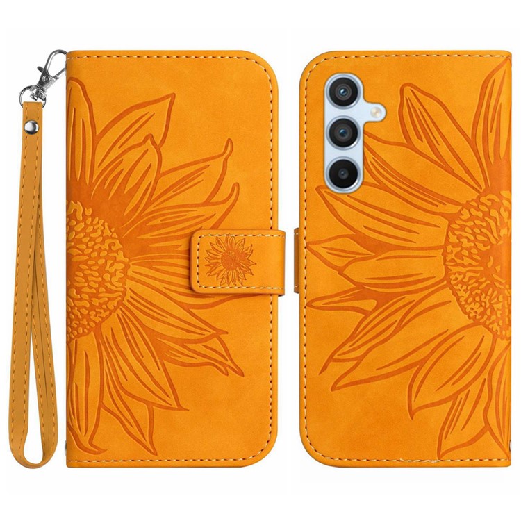 HT04 For Samsung Galaxy M35 5G Case Sunflower Leather Wallet Phone Cover - Yellow