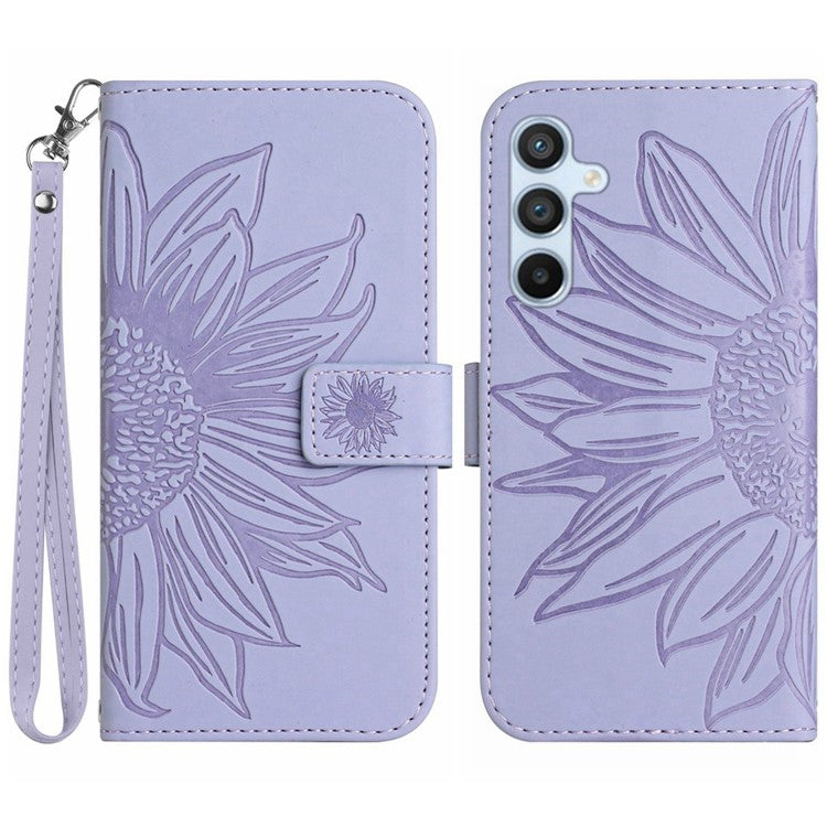HT04 For Samsung Galaxy M35 5G Case Sunflower Leather Wallet Phone Cover - Light Purple