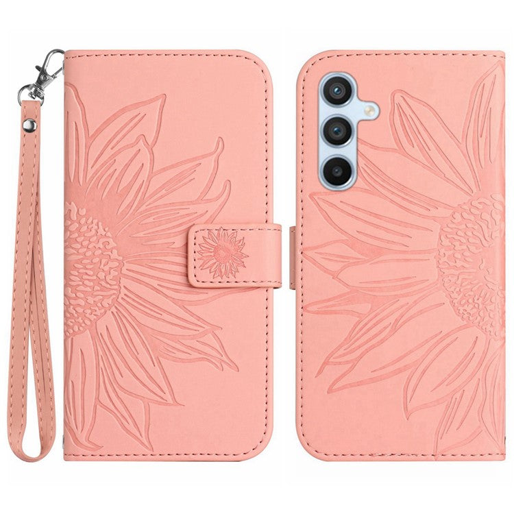 HT04 For Samsung Galaxy M35 5G Case Sunflower Leather Wallet Phone Cover - Light Pink