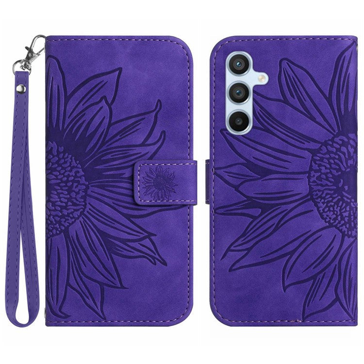 HT04 For Samsung Galaxy M35 5G Case Sunflower Leather Wallet Phone Cover - Dark Purple